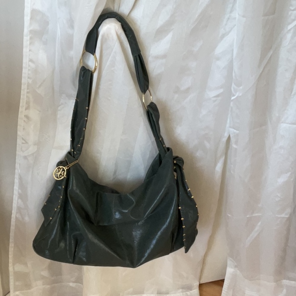 Vieta Olive Green Hobo Handbag w/Studded Strap Accents